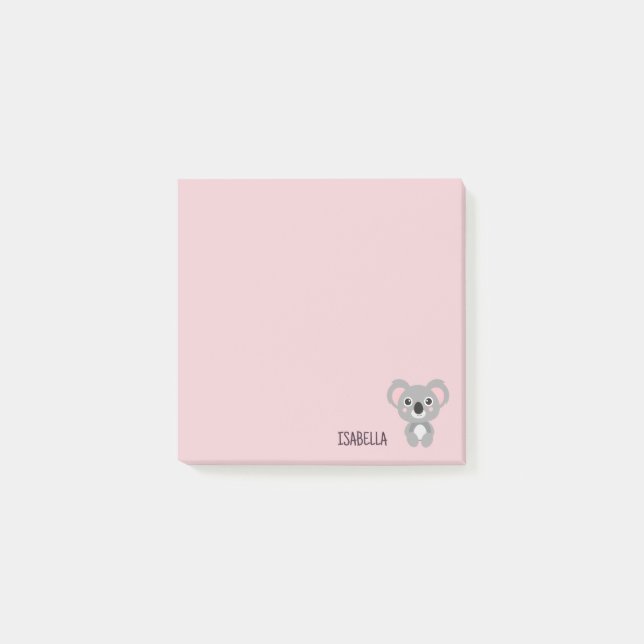 Niedlich Girls Koala Bär Rosa Personalisiert Post-it Klebezettel (Vorderseite)