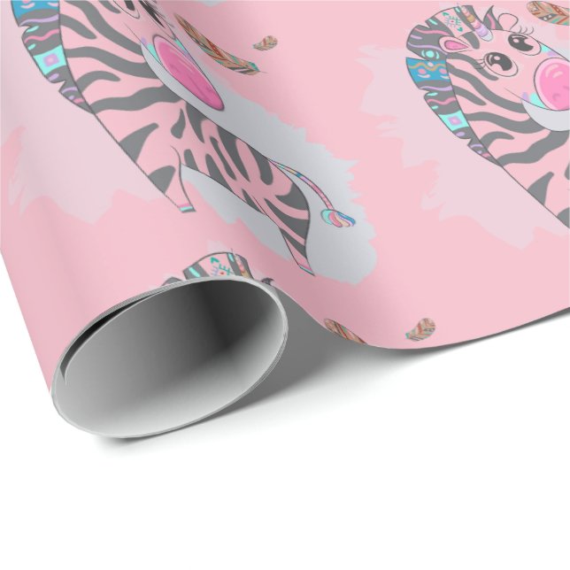 Niedlich Girls Pink Cartoon Zebracorn Geschenkpapier (Rolleneckpunkt)