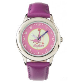 Niedlich Girls Pink Dinosaur Scooter Helm Name Armbanduhr