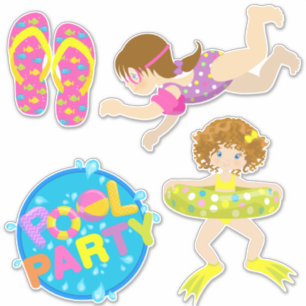 Niedlich Girls Pool Party Aufkleber