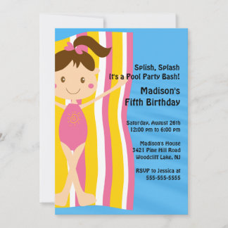 NIEDLICH Girls Pool Party Geburtstag Einladung