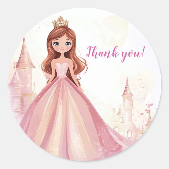 Niedlich Girls Princess Geburtstags Danke, Sticker (Vorderseite)