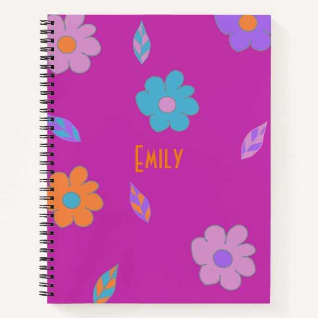 Niedlich Girls Retro Blume Notizbuch (Vorderseite)