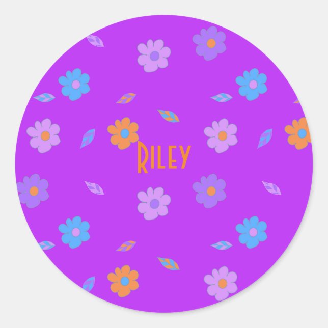 Niedlich Girls Retro Blume Runder Aufkleber (Vorderseite)