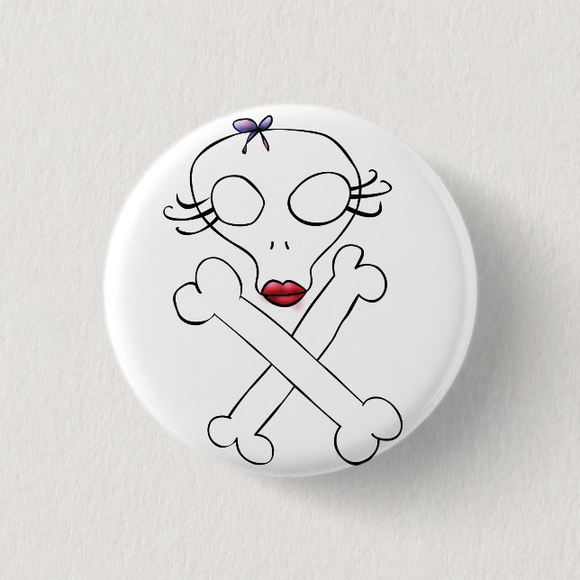 Niedlich Girly Alien Skull Crossbones Button (Vorderseite)