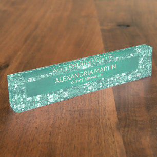 Niedlich Girly Aquamarin Minze Green Glitzer Offic Namensplakette