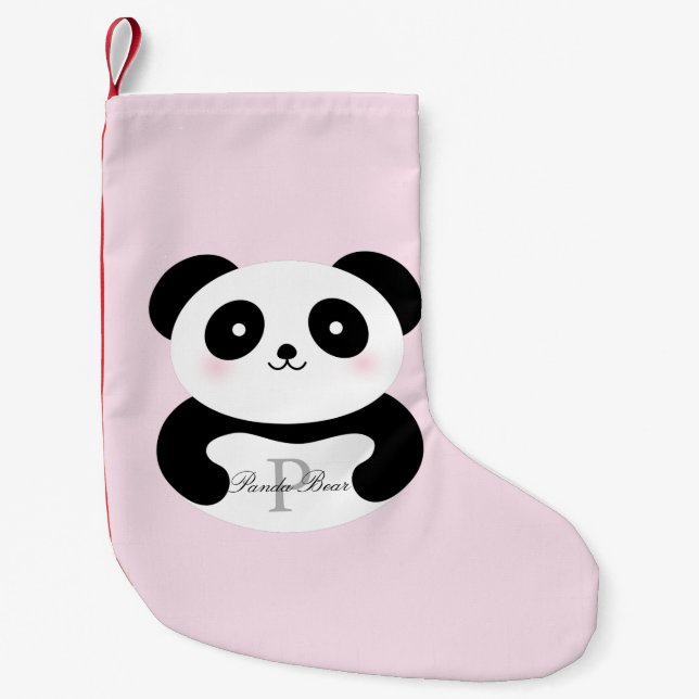 Niedlich Girly Baby Panda Bear Monogram Kleiner Weihnachtsstrumpf (Vorderseite)