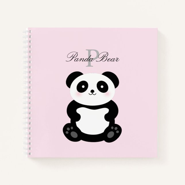 Niedlich Girly Baby Panda Bear Monogram Notizbuch (Vorderseite)