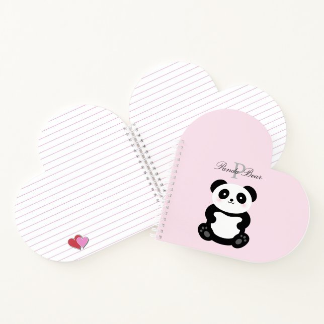 Niedlich Girly Baby Panda Bear Monogram Notizbuch (Innenseite)