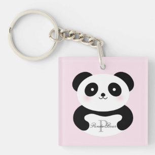 Niedlich Girly Baby Panda Bear Monogram Schlüsselanhänger