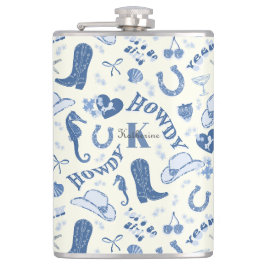 Niedlich Girly Blue Coast Cowgirl Name Monogram Flachmann
