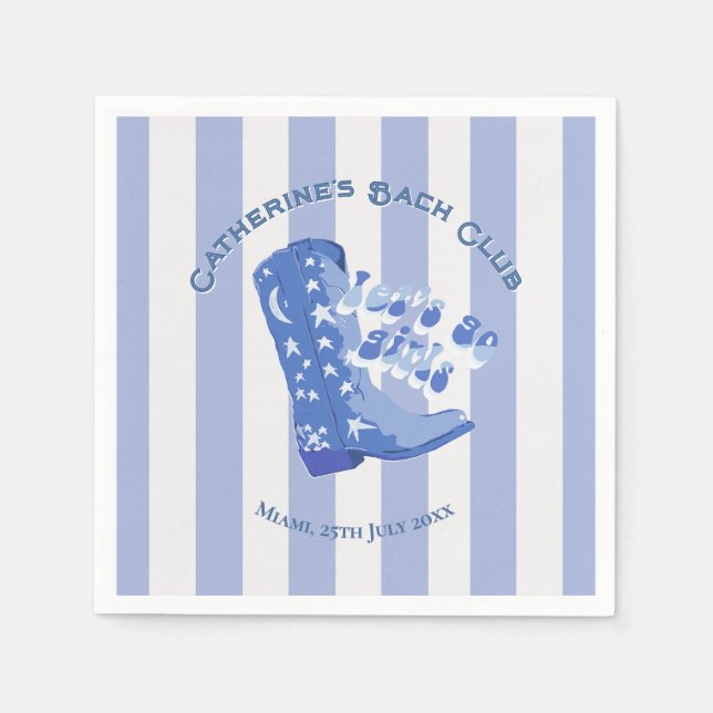 Niedlich Girly Blue Cowgirl Boot Stripe Serviette (Vorderseite)