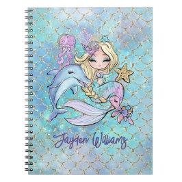 Niedlich Girly Blue Pink Mermaid Back School Girl  Notizblock