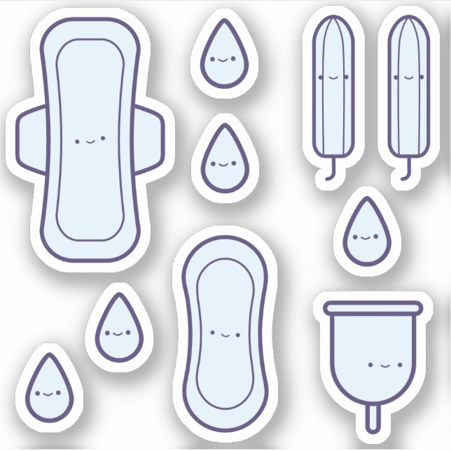 Niedlich Girly Blue Sanitary Set Erste Periode Par Aufkleber (Vorderseite)