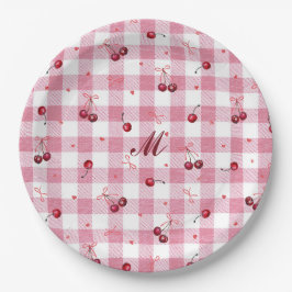 Niedlich Girly Bows Cherries Pink Gingham Karierte Pappteller