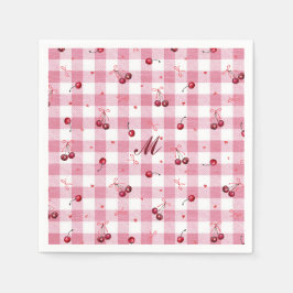 Niedlich Girly Bows Cherries Pink Gingham Karierte Serviette