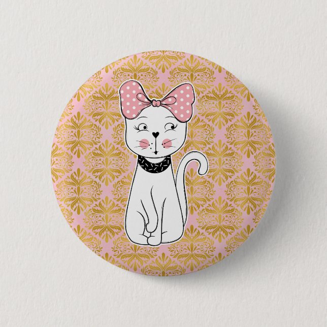 Niedlich Girly Cat Magnet Button (Vorderseite)
