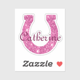 Niedlich Girly Coquette Pink Glitzer Hufeisenname Aufkleber