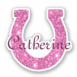 Niedlich Girly Coquette Pink Glitzer Hufeisenname Aufkleber