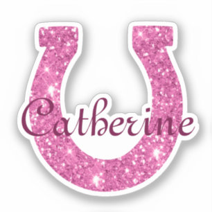 Niedlich Girly Coquette Pink Glitzer Hufeisenname Aufkleber
