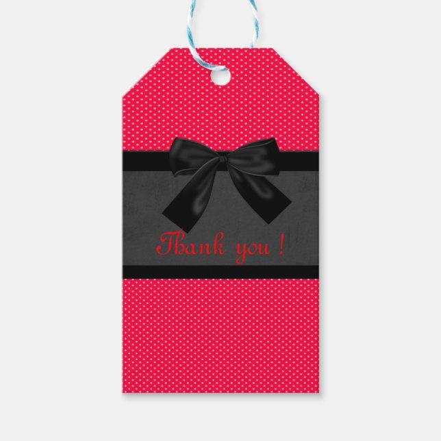 Niedlich Girly Elegant Red Polka Dots - Black Bow Geschenkanhänger (Vorderseite)
