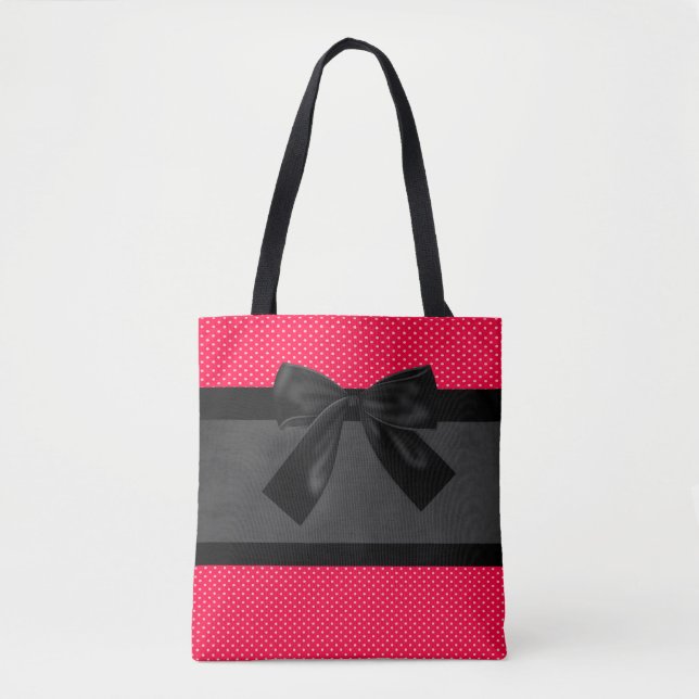 Niedlich Girly Elegant Red Polka Dots - Black Bow Tasche (Vorderseite)