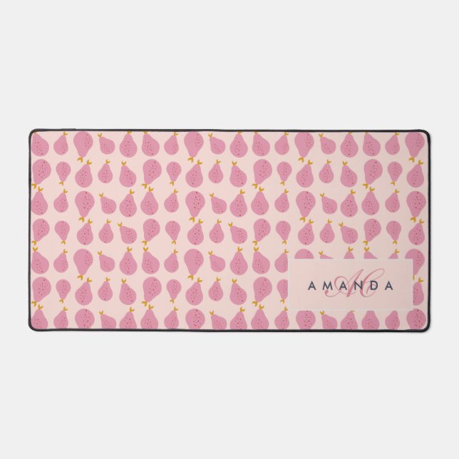 Niedlich Girly Feminine Birne Mit Monogramm Erstge Schreibtischunterlage (Vorderseite)