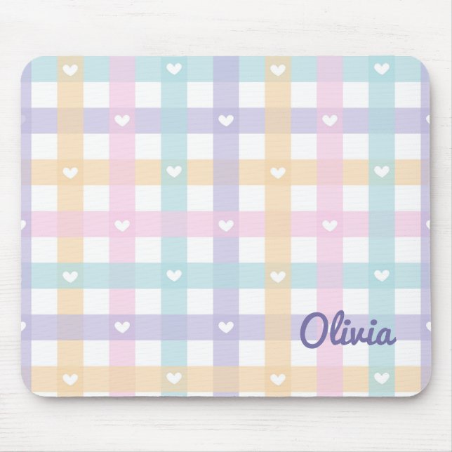 Niedlich Girly Gingham Kariert mit Herz Mousepad (Vorne)