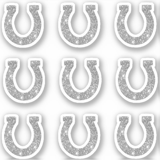 Niedlich Girly Glam Silver Glitzer Horseshoe Set Aufkleber (Vorderseite)