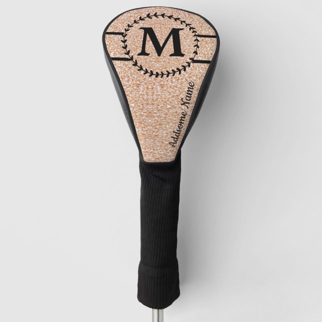 Niedlich Girly Gold Glitzer Black Monogram Chic Golf Headcover (Vorderseite)