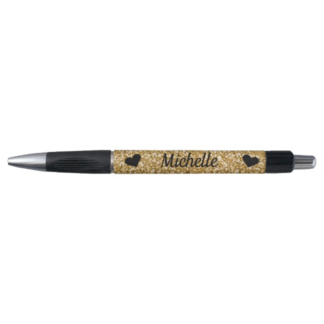Niedlich Girly Gold Glitzer Sparkle Herzname Kugelschreiber (Vorderseite)