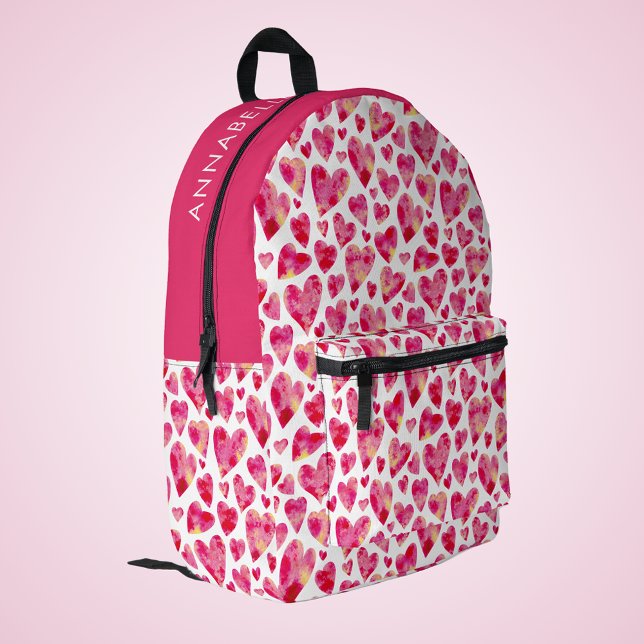 Niedlich Girly Heart Bedruckter Rucksack (Pink heart girly back pack.  Customize with your own name or choice of text. Perfect for school.)
