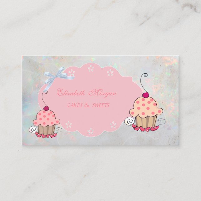 Niedlich Girly Modern, Opal Holographic Cupcake Bä Visitenkarte (Vorderseite)