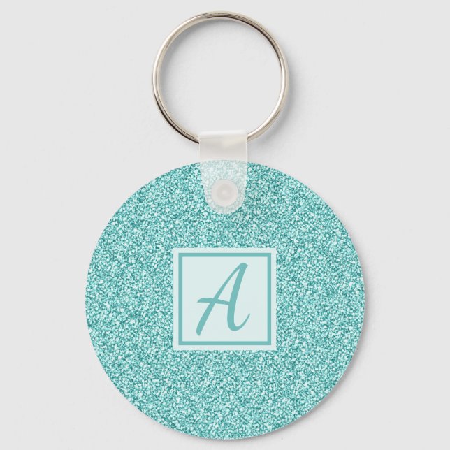 Niedlich Girly Monogram Blue Sparkle Schlüsselanhänger (Vorderseite)