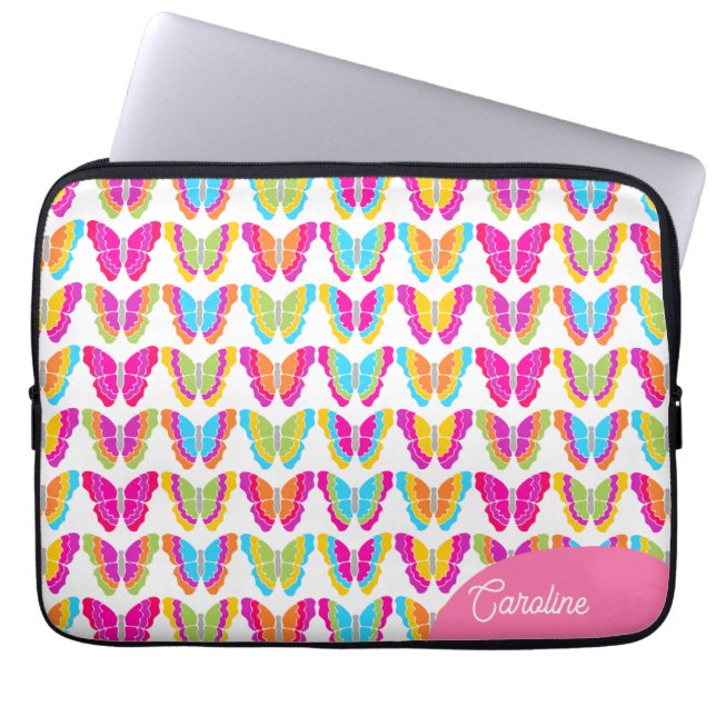 Niedlich Girly Multicolor Rainbow Butterfells Name Laptopschutzhülle (Vorderseite)