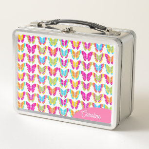 Niedlich Girly Multicolor Rainbow Butterfells Name Metall Brotdose