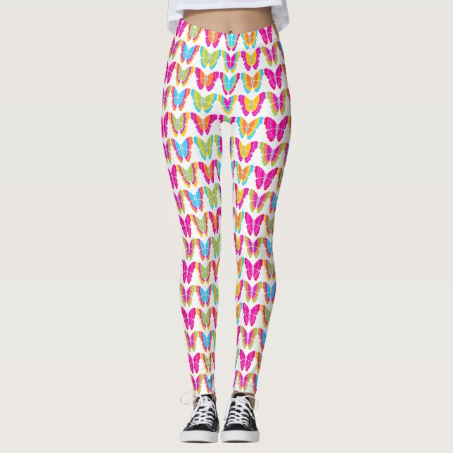 Niedlich Girly Multicolor Rainbow Butterfly Muster Leggings (Vorderseite)