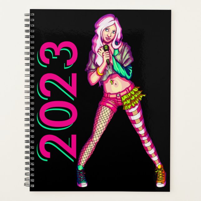 Niedlich Girly Neon Teen Popstar Illustration Planer (Vorderseite)