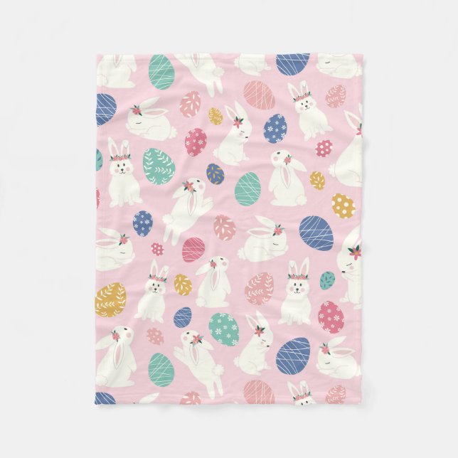 Niedlich Girly Oaster Bunny Moderne rosa Blumeneie Fleecedecke (Vorderseite)