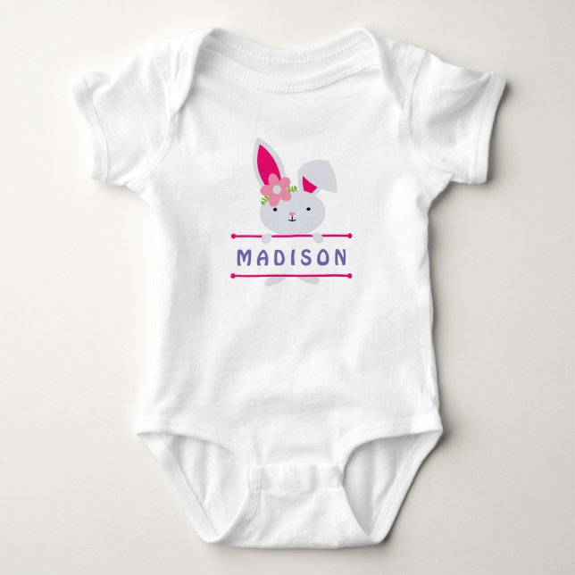 Niedlich Girly Oaster Bunny Personalisierter Name Baby Strampler (Vorderseite)