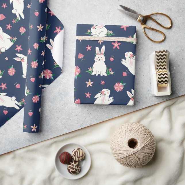 Niedlich Girly Oaster Bunny Rabbit Modernes Blau R Geschenkpapier (Kunsthandwerk)