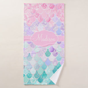Niedlich Girly Ombre Mermaid Pattern Mit Monogramm Badehandtuch