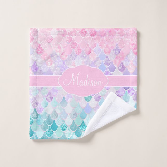 Niedlich Girly Ombre Mermaid Pattern Mit Monogramm Waschlappen (Waschlappen)