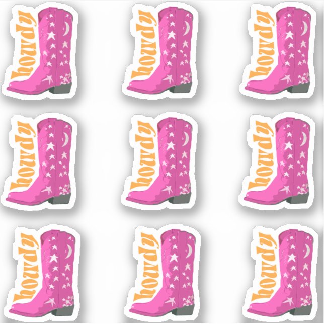 Niedlich Girly Pink 70er Cowgirl Boot Howdy Aufkleber (Vorderseite)