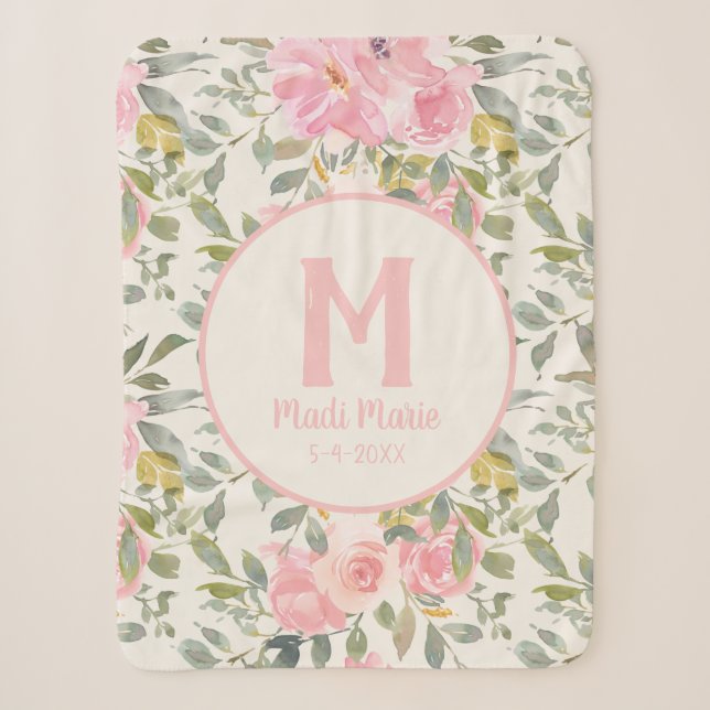 Niedlich Girly Pink Blumenzunge Green Blätter Mono Sherpadecke (Vorderseite)