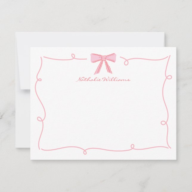 Niedlich Girly Pink Bow Wavy Border Stationierung Mitteilungskarte (Vorderseite)