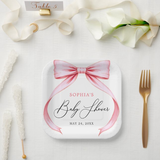 Niedlich Girly Pink Coquette Bow Babydusche Pappteller (Hochzeit)