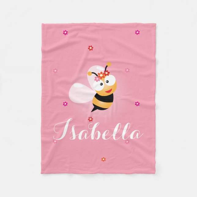 Niedlich Girly Pink Flower Girl Baby Bee Cartoon Fleecedecke (Vorderseite)