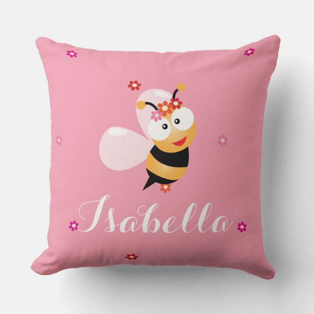Niedlich Girly Pink Flower Girl Baby Bee Cartoon Kissen (Vorderseite)