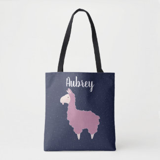 Niedlich Girly Pink Fluffy Llama & Name Tasche